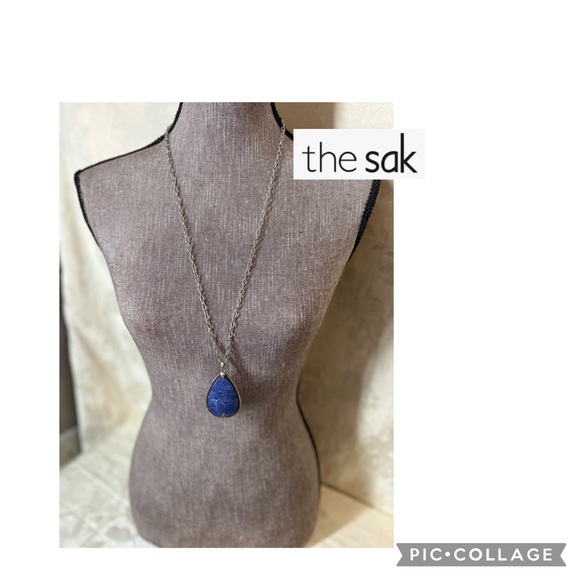 NWT The Sak Silvertone Teardrop blue stone pendant Logo hang tag Length appr.12” - Picture 4 of 7